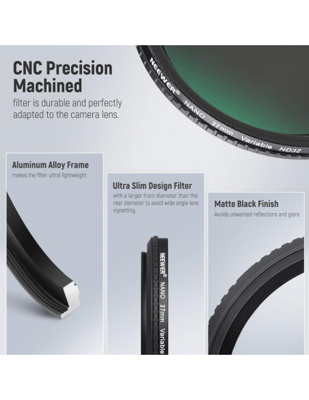 Filtro ND Variable NEEWER 37mm HD 1-5 Pasos Anti Rayones