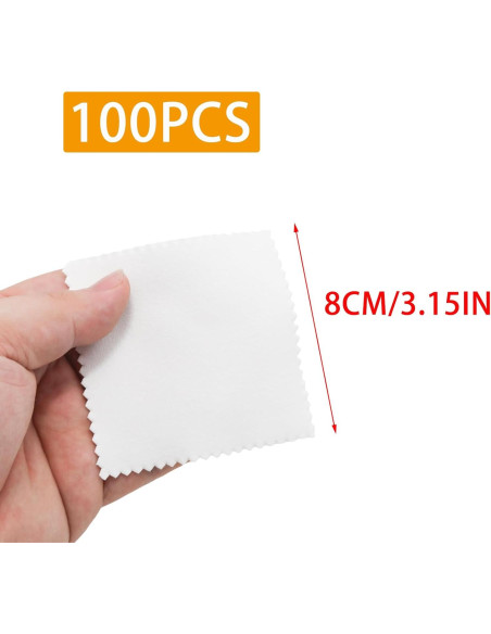 100 Paños de Limpieza de Joyería JAKOUE - 7.6x7.6cm Blancos