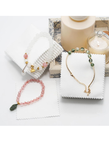 100 Paños de Limpieza de Joyería JAKOUE - 7.6x7.6cm Blancos