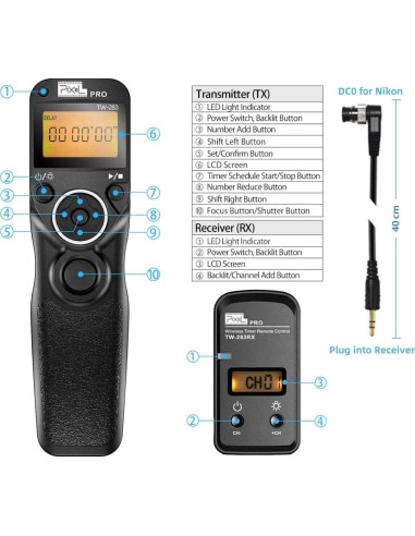 Control Remoto Inalámbrico Pixel TW283-DC0 para Nikon