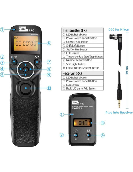 Control Remoto Inalámbrico Pixel TW283-DC0 para Nikon
