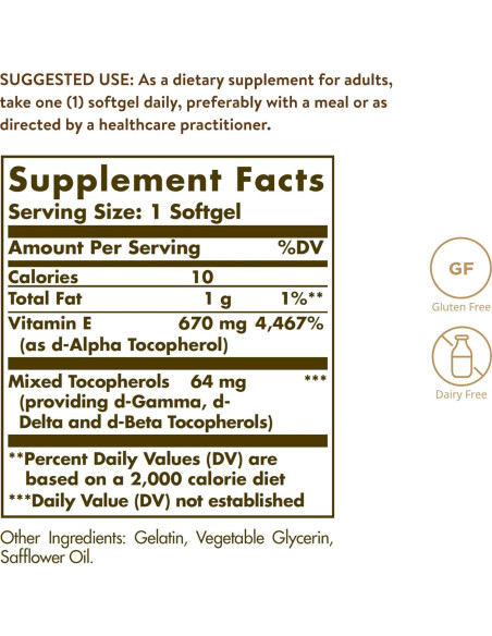 Solgar Vitamina E 670 mg 100 Gelatinas Blandas Antioxidante