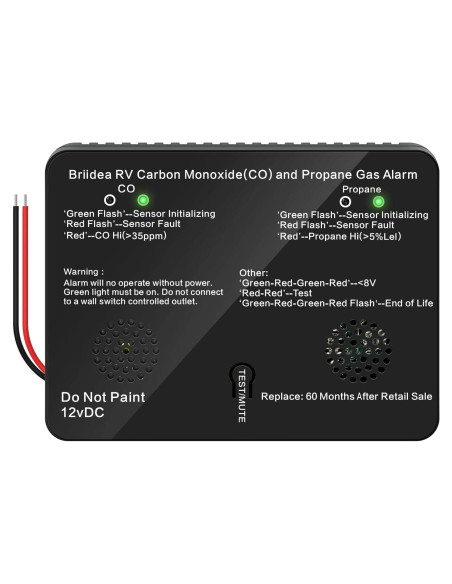 Detector de Monóxido de Carbono y Gas Propano Briidea 12V