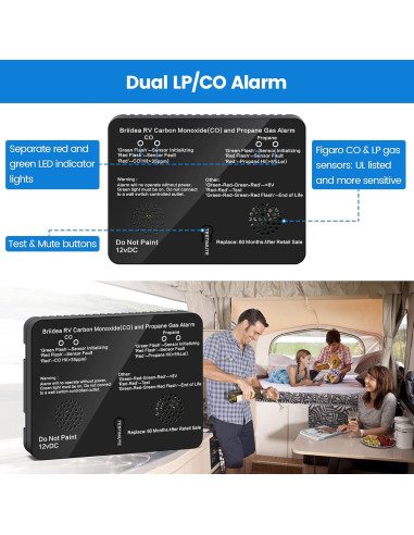 Detector de Monóxido de Carbono y Gas Propano Briidea 12V