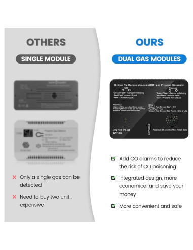 Detector de Monóxido de Carbono y Gas Propano Briidea 12V