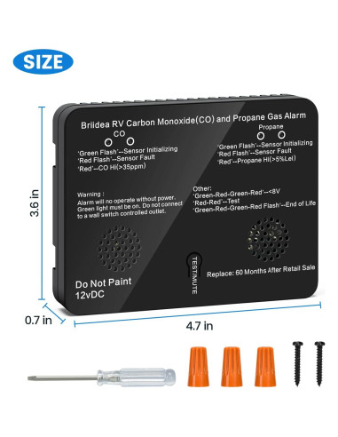 Detector de Monóxido de Carbono y Gas Propano Briidea 12V