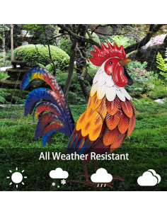 Estatua de Gallo de Metal Natelf para Jardín 26.2x12.2x30.2cm 2