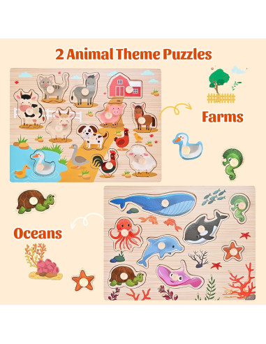 Rompecabezas de Clavos de Madera Wooderma para Niños 1-3 Años