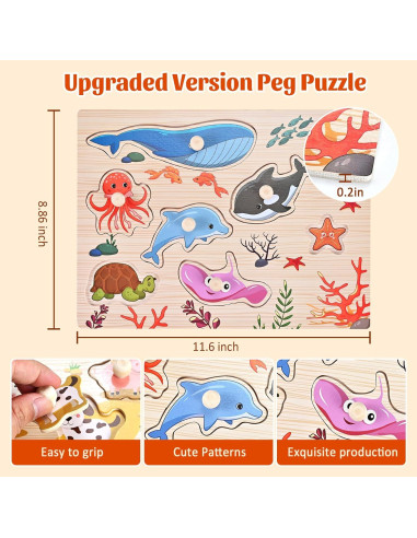 Rompecabezas de Clavos de Madera Wooderma para Niños 1-3 Años