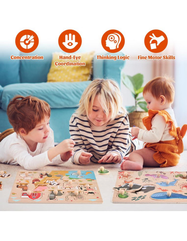 Rompecabezas de Clavos de Madera Wooderma para Niños 1-3 Años