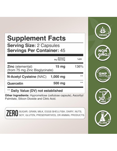 Suplemento Gade Nutrition NAC Quercetina Zinc 60 Cápsulas