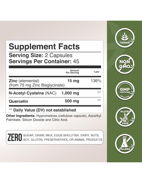 Suplemento Gade Nutrition NAC Quercetina Zinc 60 Cápsulas