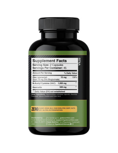 Suplemento Gade Nutrition NAC Quercetina Zinc 60 Cápsulas