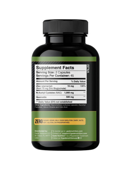 Suplemento Gade Nutrition NAC Quercetina Zinc 60 Cápsulas