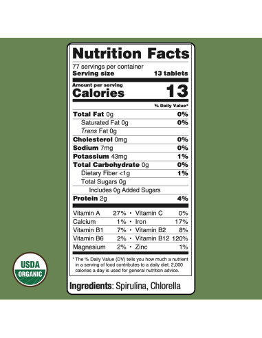 Tabletas de Spirulina y Chlorella Orgánica On Target Living 1000 Uds