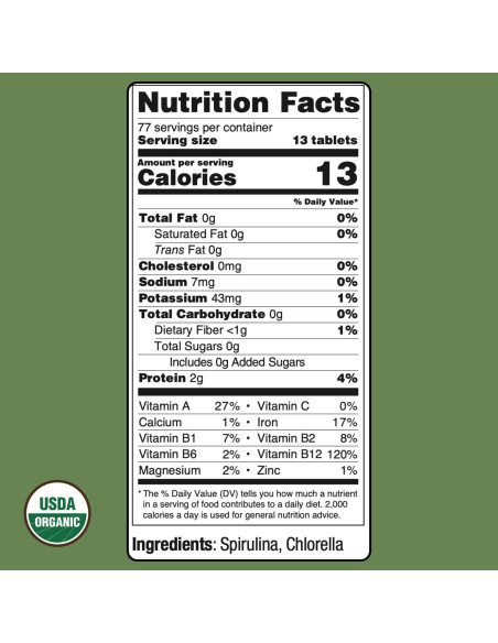 Tabletas de Spirulina y Chlorella Orgánica On Target Living 1000 Uds