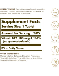 Vitamina B12 100 mcg Solgar - 100 Tabletas Veganas y Sin Gluten 2