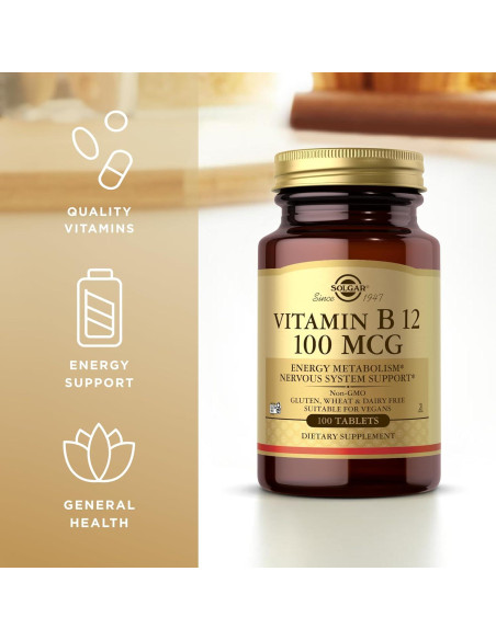 Vitamina B12 100 mcg Solgar - 100 Tabletas Veganas y Sin Gluten