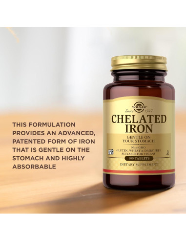 Solgar Hierro Quelado 100 Tabletas - Suave para Estómago - Vegano