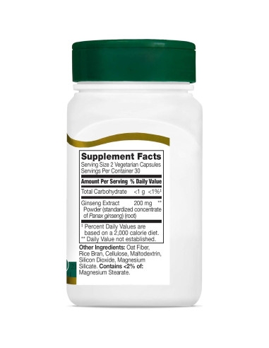 Extracto de Ginseng 21st Century Cápsulas Veganas 60 Unidades