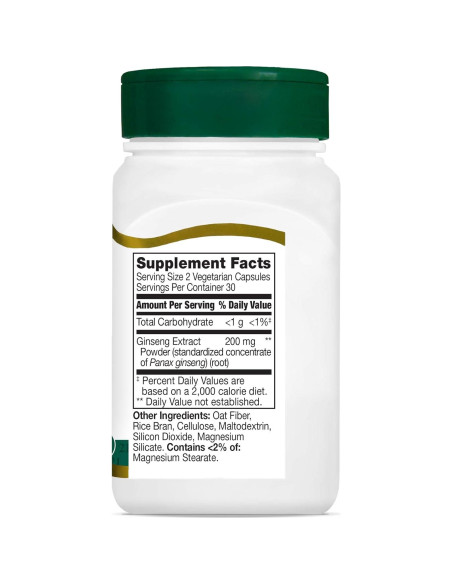 Extracto de Ginseng 21st Century Cápsulas Veganas 60 Unidades