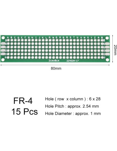 Placa PCB Doble Cara 15pcs 2x8cm uxcell para Proyectos Electrónicos