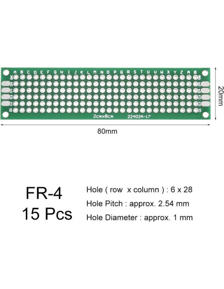 Placa PCB Doble Cara 15pcs 2x8cm uxcell para Proyectos Electrónicos