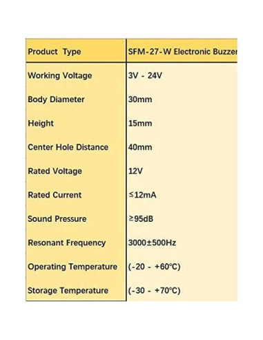 6 Zumbadores Electrónicos SFM-27 DC 3-24V Sonido Continuo
