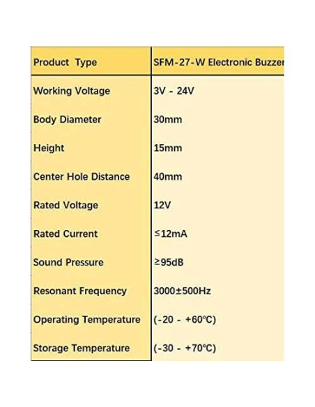 6 Zumbadores Electrónicos SFM-27 DC 3-24V Sonido Continuo