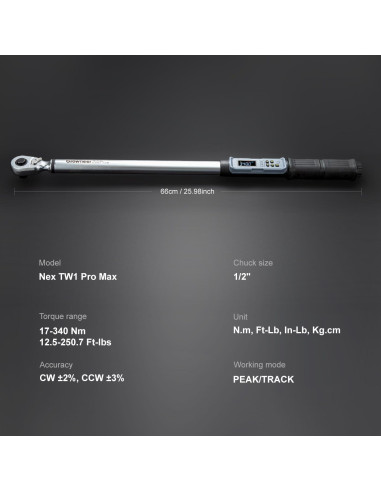 Llave de Torque Digital GROWNEER 1/2'' 17-340 Nm con Buzzer