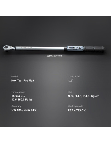 Llave de Torque Digital GROWNEER 1/2'' 17-340 Nm con Buzzer