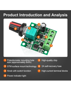 Controlador de Velocidad PWM Z.Hen 1.8V-12V 2A 30W - 2 Pcs 2