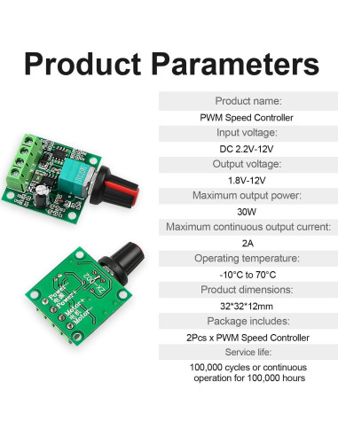 Controlador de Velocidad PWM Z.Hen 1.8V-12V 2A 30W - 2 Pcs