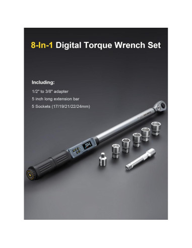 Llave de Torque Digital GROWNEER 1/2'' 17-340 Nm con Buzzer