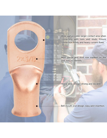 10 Terminales de Cobre 4/0 AWG para Batería NEKIEX