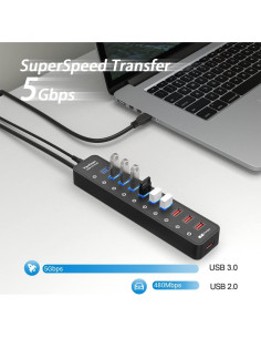 Hub USB 3.0 Alimentado 11 Puertos - Carga Rápida 12V/3A 2