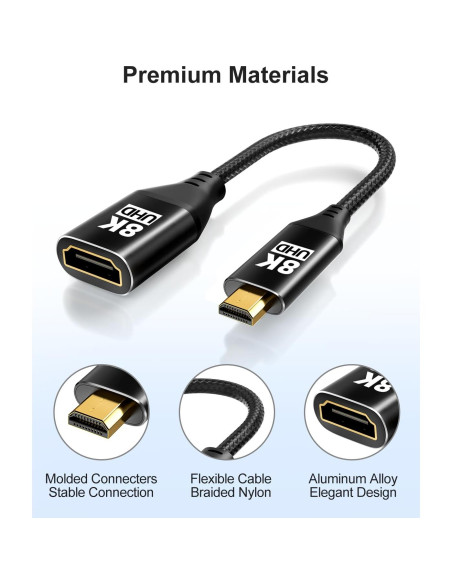 Adaptador Micro HDMI a HDMI 8K KOMGILK 48Gbps Alta Velocidad