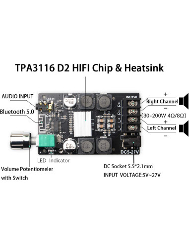 Amplificador Bluetooth 50W DAMGOO ZK-502C DC 9-24V