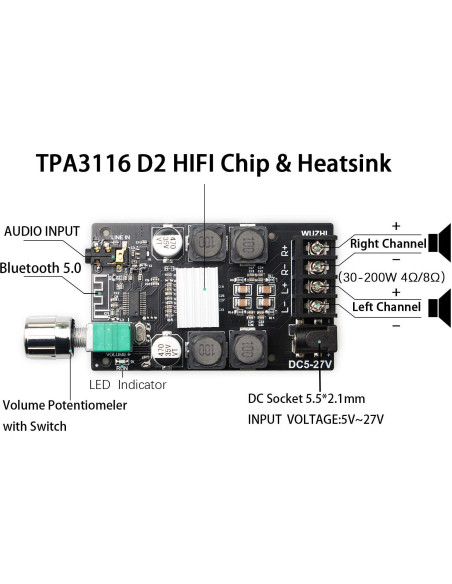 Amplificador Bluetooth 50W DAMGOO ZK-502C DC 9-24V