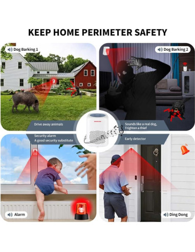 Alarma de Movimiento Inalámbrica Ranxinyuan con Ladrido de Perro