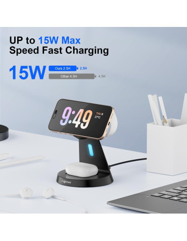 Estación de Carga Inalámbrica 3 en 1 Augnner 15W para iPhone