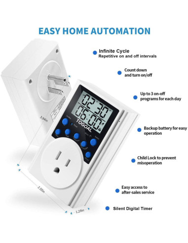 Temporizador Digital TOGOAL T319 con 3 Programas Diarios 1800W