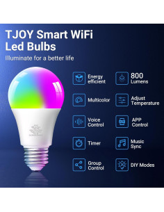Bombillas Inteligentes TJOY 4 Pack LED RGB 9W Alexa Google 2