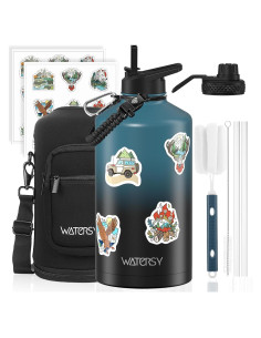 Botella de Agua Aislada WATERSY 128oz Acero Inoxidable Negro Azul