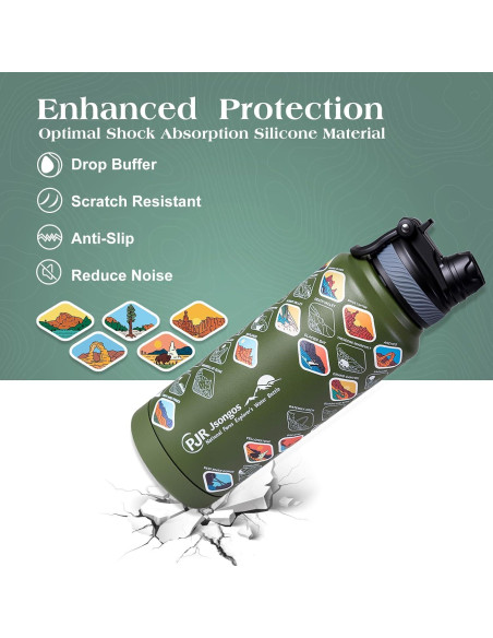 Botella de Agua PJR Jsongos 32 oz Acero Inoxidable Verde Aislada