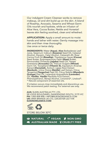 Crema Limpiadora Natural Sukin 125ml - Piel Seca y Sensible