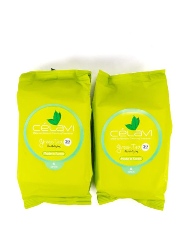 Toallitas Desmaquillantes Celavi Té Verde - 2 Paquetes de 60 Hojas