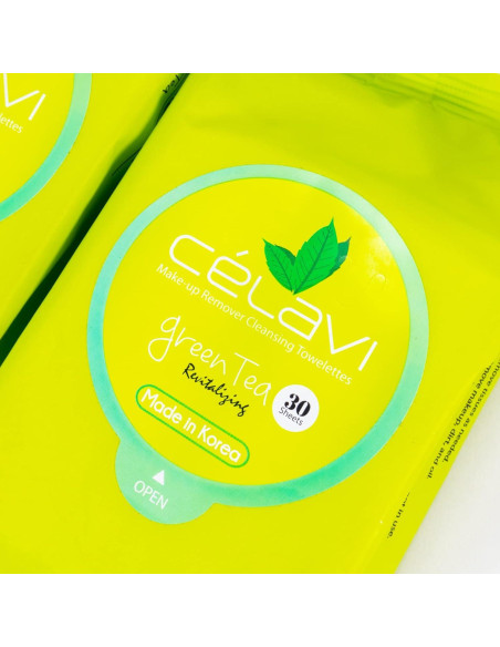 Toallitas Desmaquillantes Celavi Té Verde - 2 Paquetes de 60 Hojas