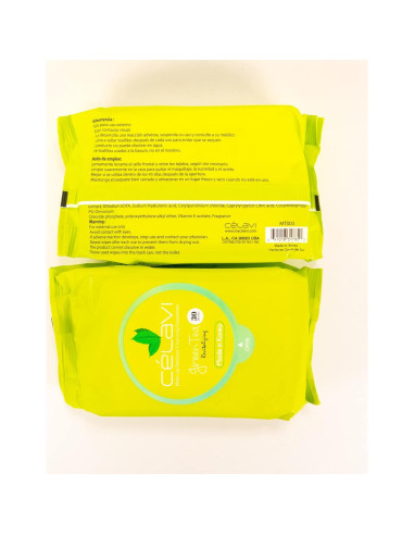 Toallitas Desmaquillantes Celavi Té Verde - 2 Paquetes de 60 Hojas