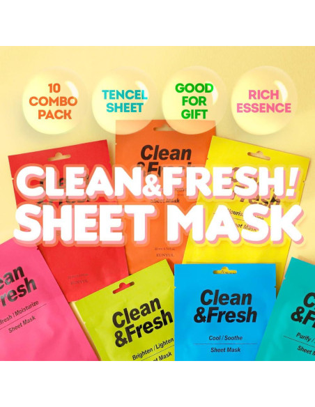 Paquete de 10 Máscaras Faciales EUNYUL 22 ml Hipoalergénicas